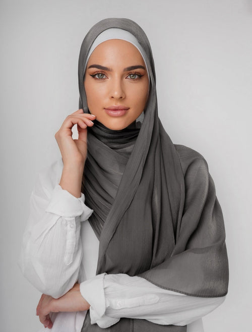LUXURY ORGANZA SHIMMER HIJAB - DARK GREY