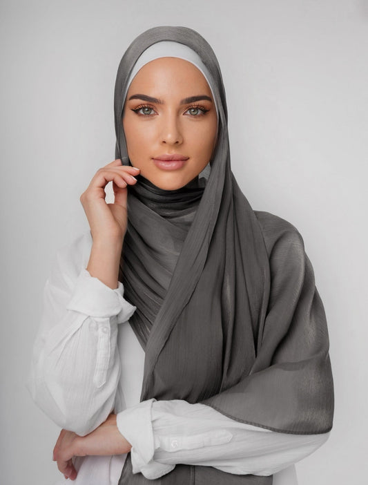LUXURY ORGANZA SHIMMER HIJAB - DARK GREY
