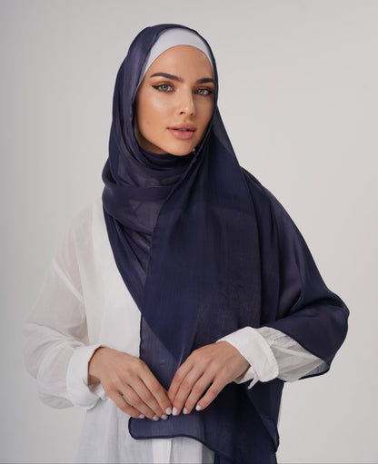 LUXURY ORGANZA SHIMMER HIJAB - NAVY BLUE