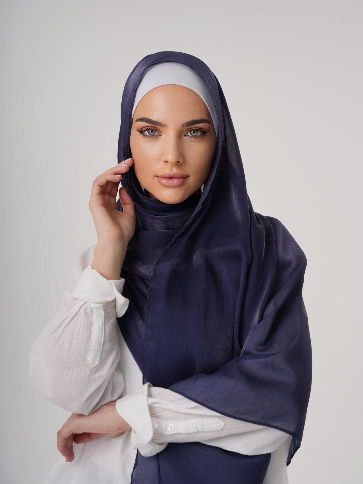 LUXURY ORGANZA SHIMMER HIJAB - NAVY BLUE