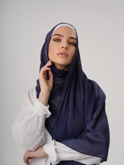LUXURY ORGANZA SHIMMER HIJAB - NAVY BLUE