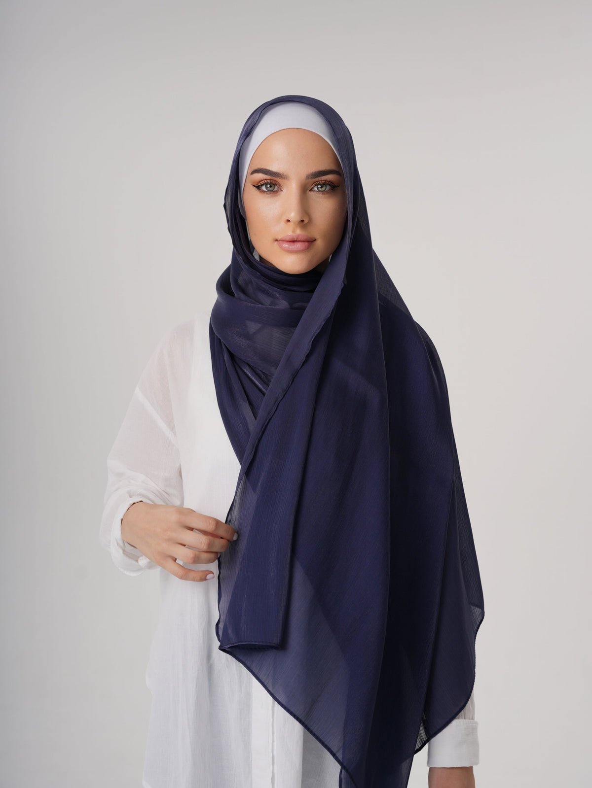 LUXURY ORGANZA SHIMMER HIJAB - NAVY BLUE