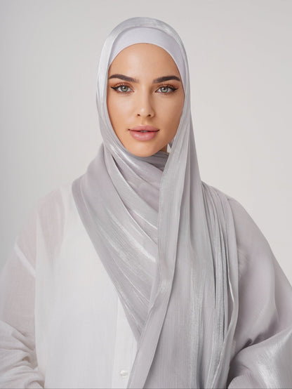 LUXURY ORGANZA SHIMMER HIJAB - SILVER GREY