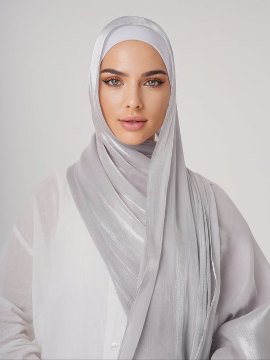 LUXURY ORGANZA SHIMMER HIJAB - SILVER GREY