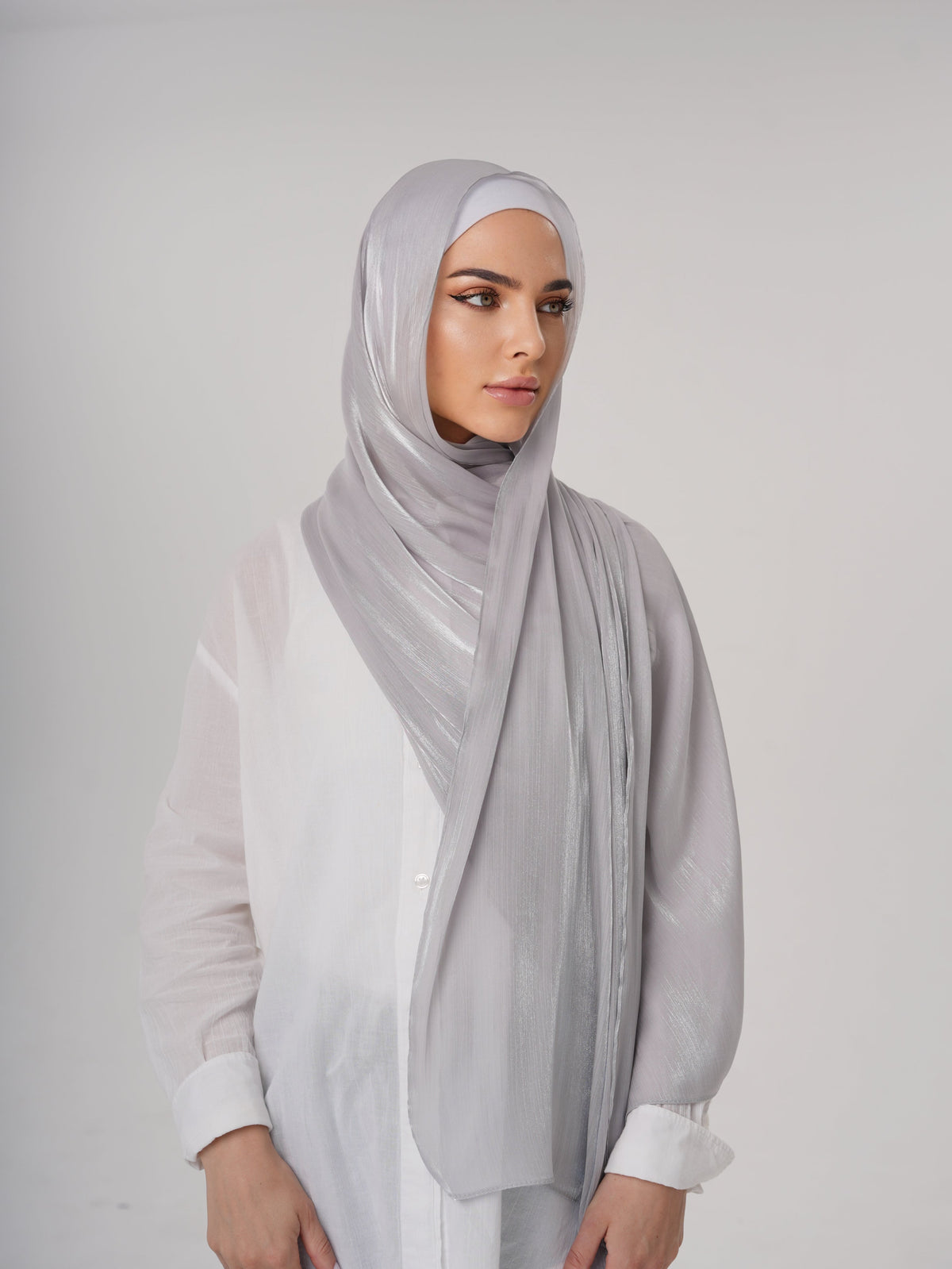 LUXURY ORGANZA SHIMMER HIJAB - SILVER GREY