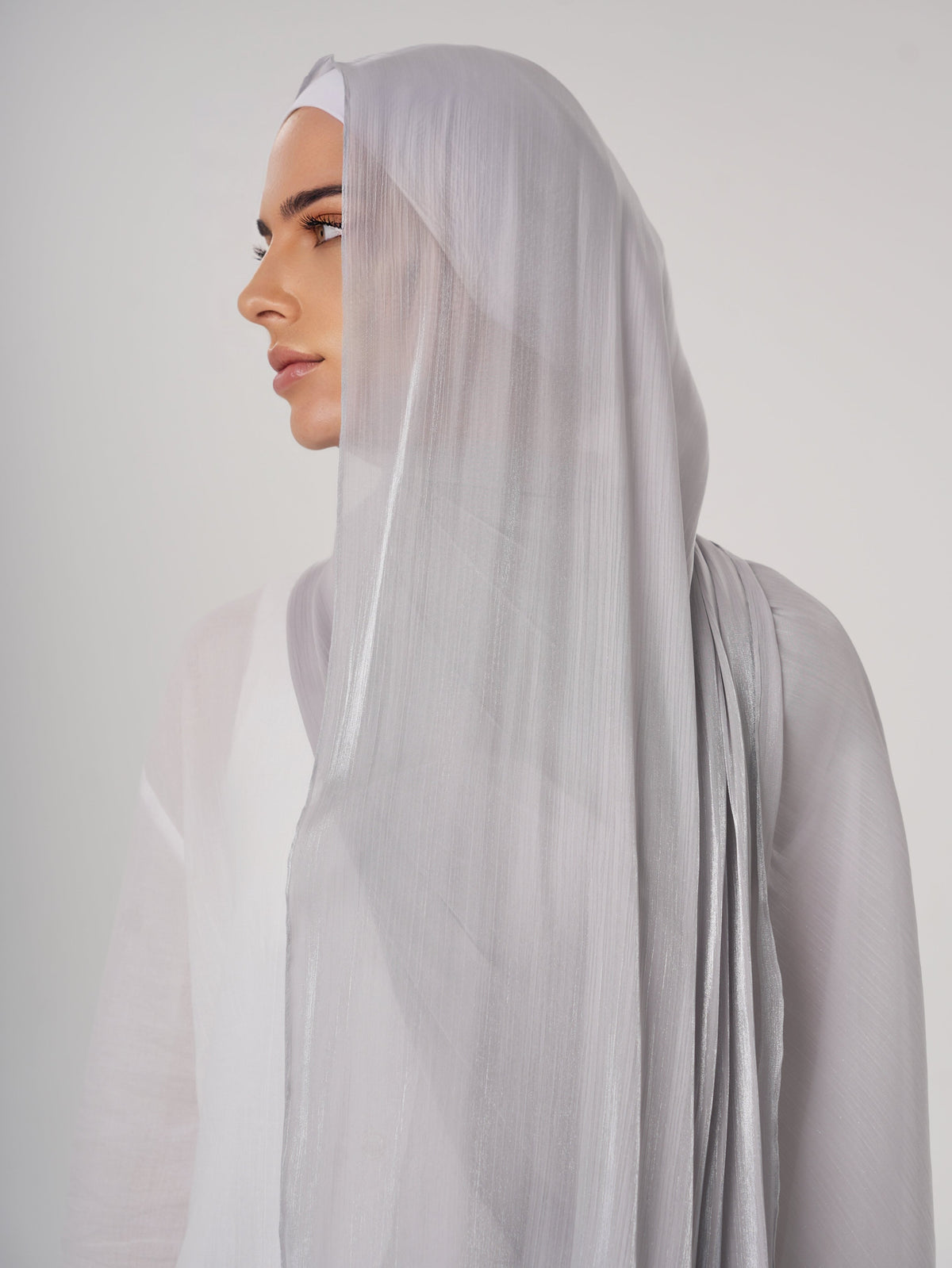 LUXURY ORGANZA SHIMMER HIJAB - SILVER GREY
