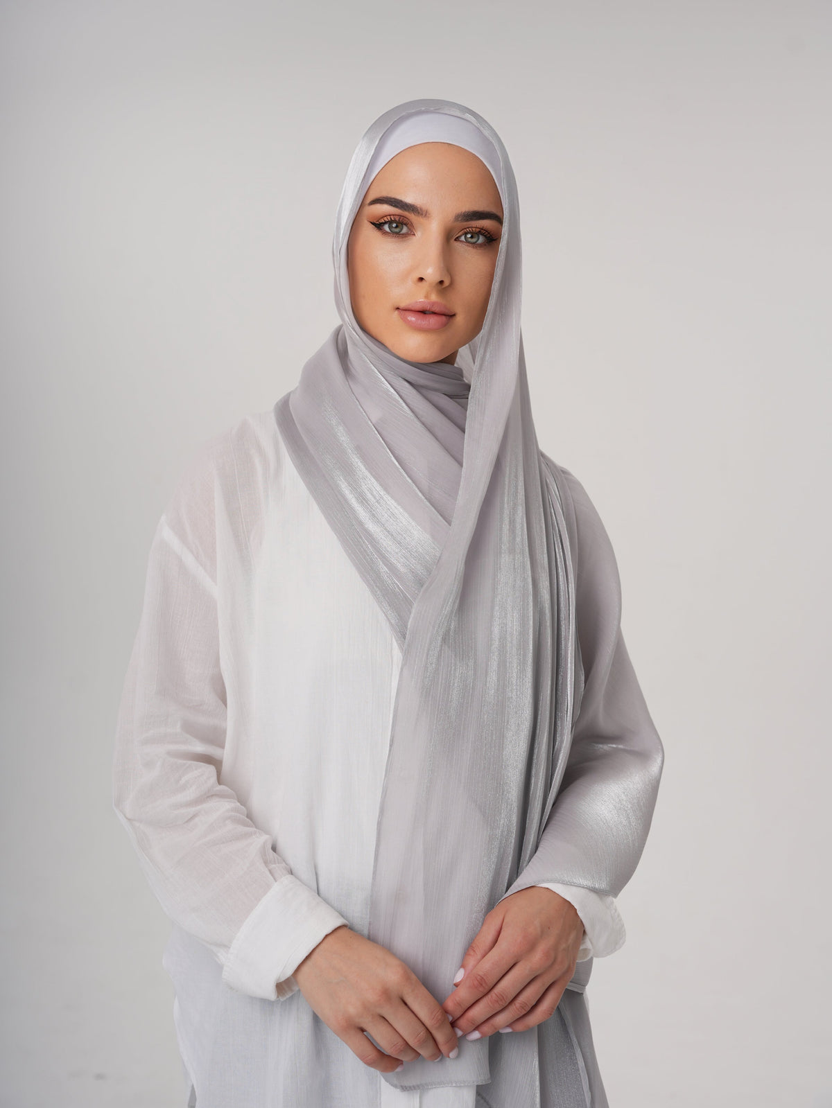 LUXURY ORGANZA SHIMMER HIJAB - SILVER GREY